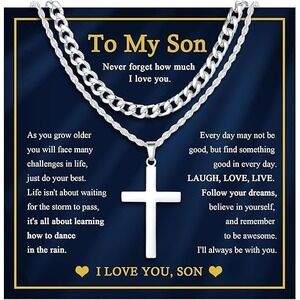 To My Son Cross Necklace Christian Gift 2 Chains Inspirational Faith Jewelry New